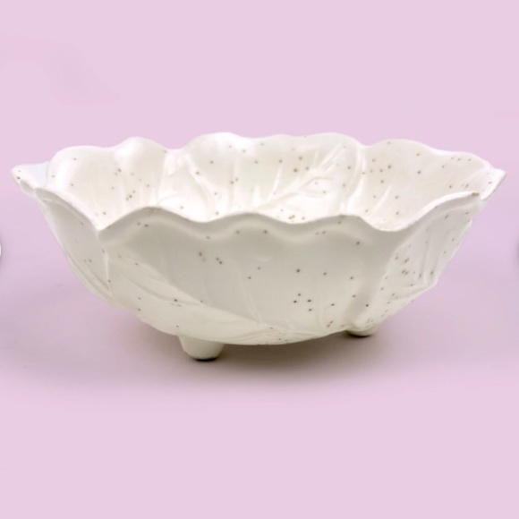 RARE FIND!! White Leaf Bowl Ceramic Studio Pottery Slipcast Handmade~Set of 2 - Picture 3 of 3